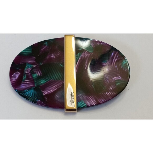 Vintage Signed Silhouette 5010/2 2136 Purple & Green Lucite Brooch Pin - Picture 1 of 6